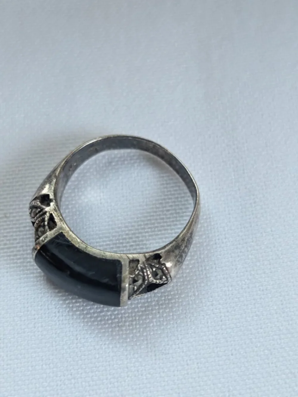 Vintage Sterling Silver 925 Black Onyx Marcasite Ring Size 7